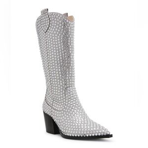 Betsey Johnson Randy Silver Rhineston Heeled Boots Sz 6.5